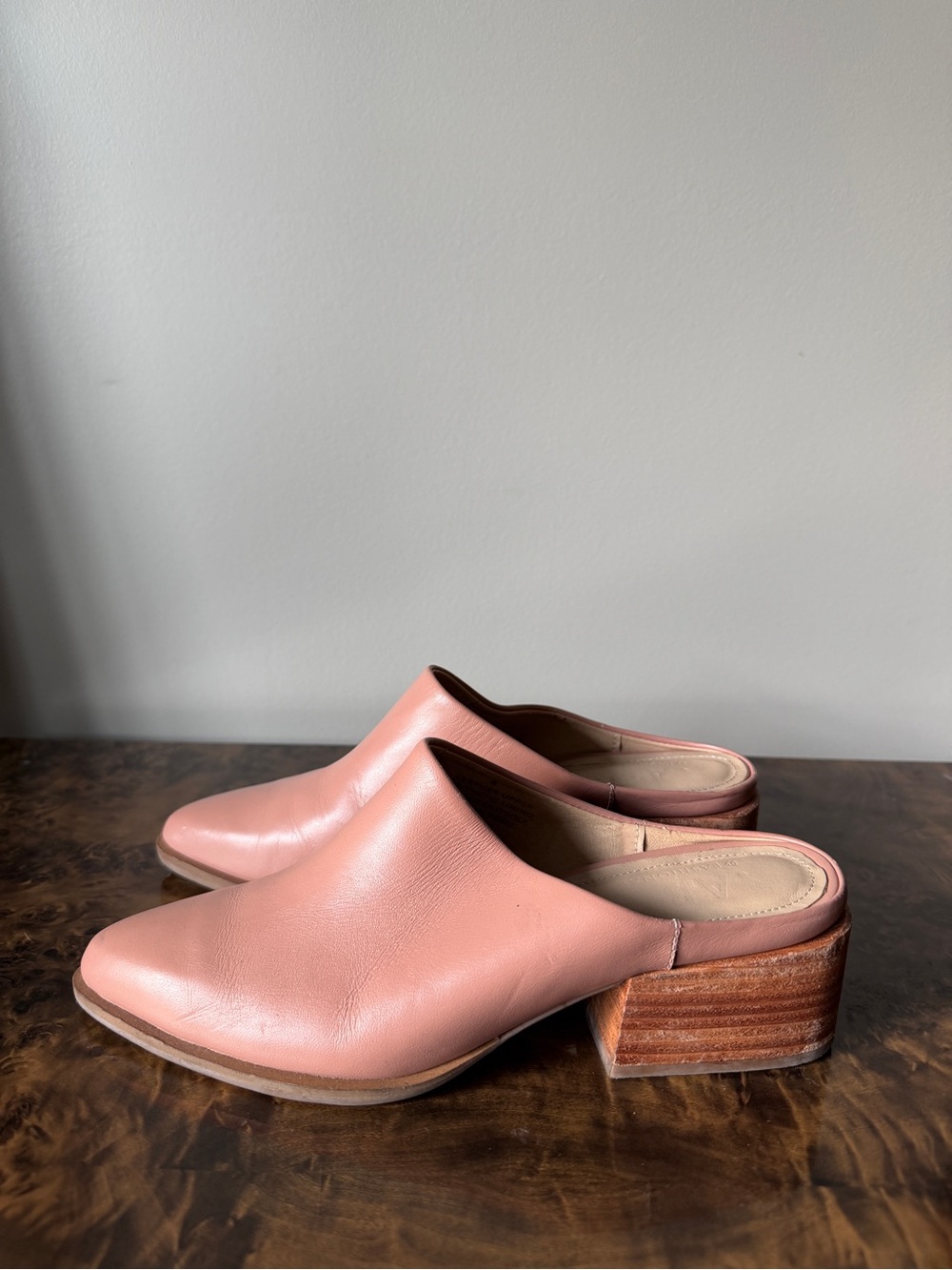 Able Leather Slip-On Mules in Dusty Rose